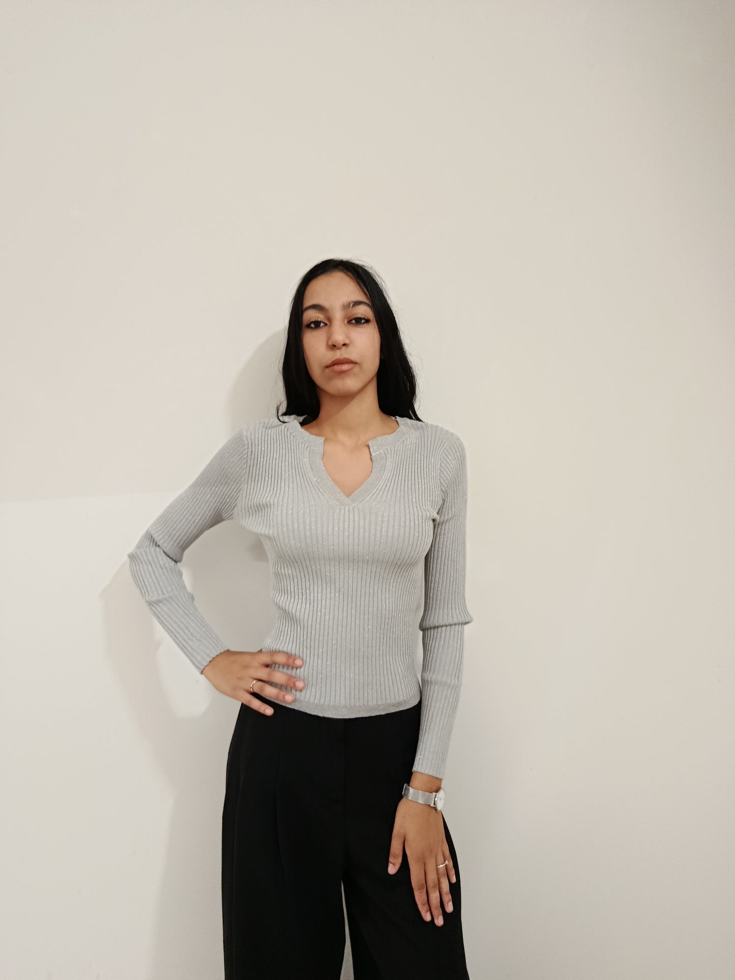 PULLOVER LUREX SCOLLO A POLO VERO MODA