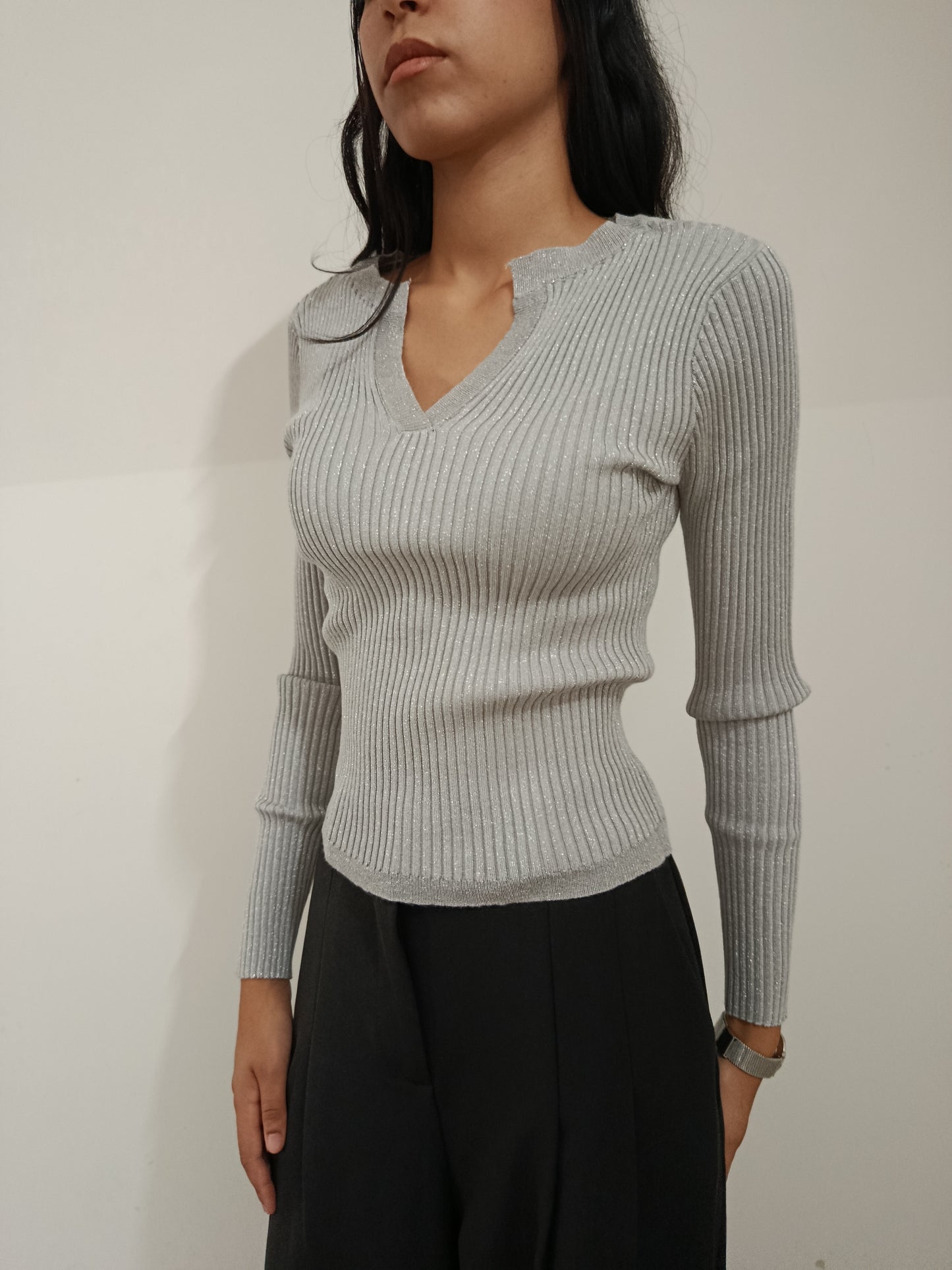 PULLOVER LUREX SCOLLO A POLO VERO MODA