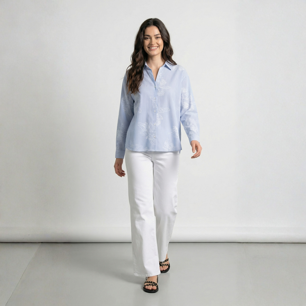 CAMICIA A RIGHE RICAMATA ONLY