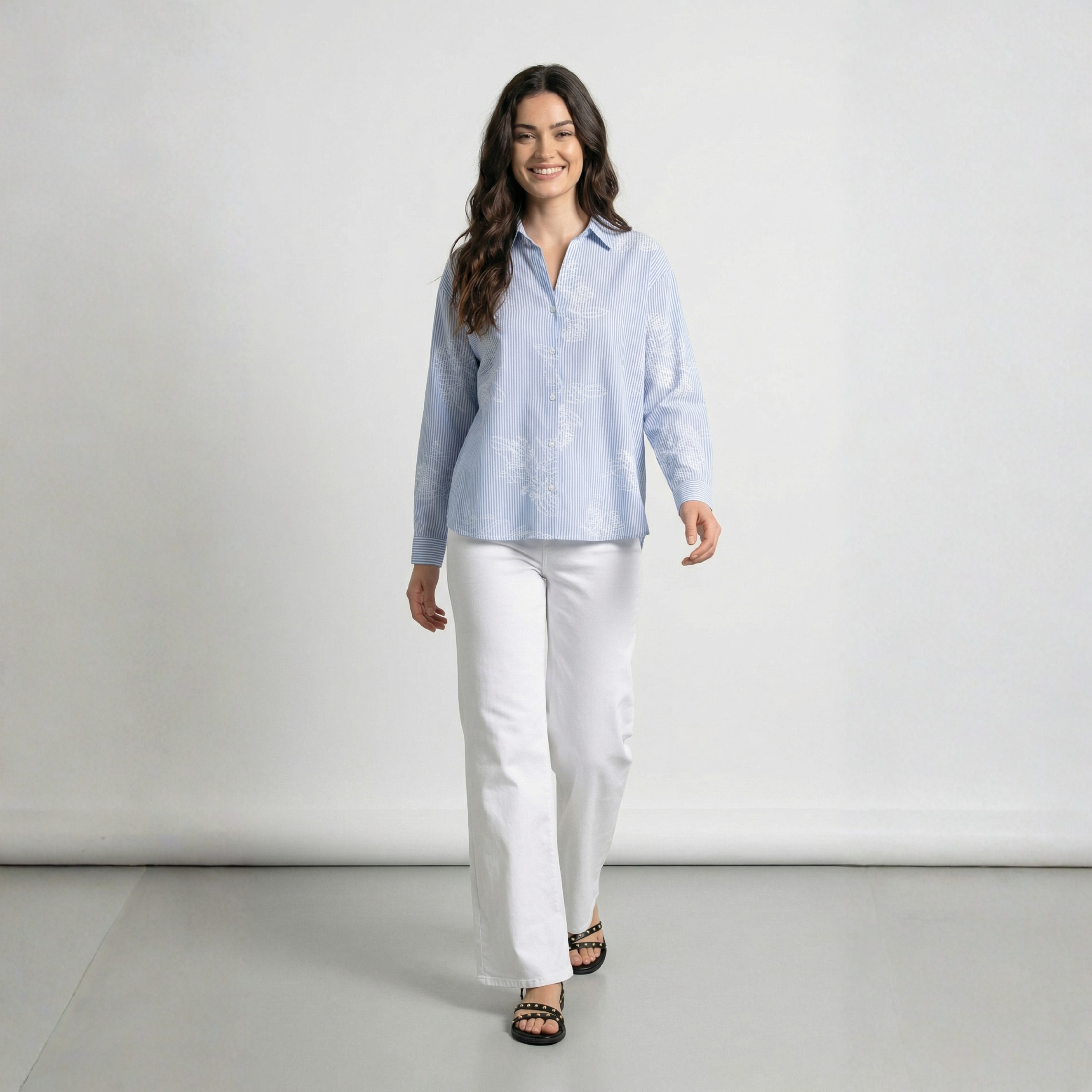 CAMICIA A RIGHE RICAMATA ONLY