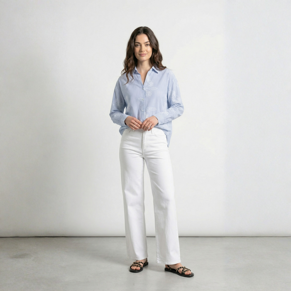 CAMICIA A RIGHE RICAMATA ONLY