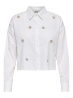 CAMICIA CROPPED CON PERLE A FIORI ONLY