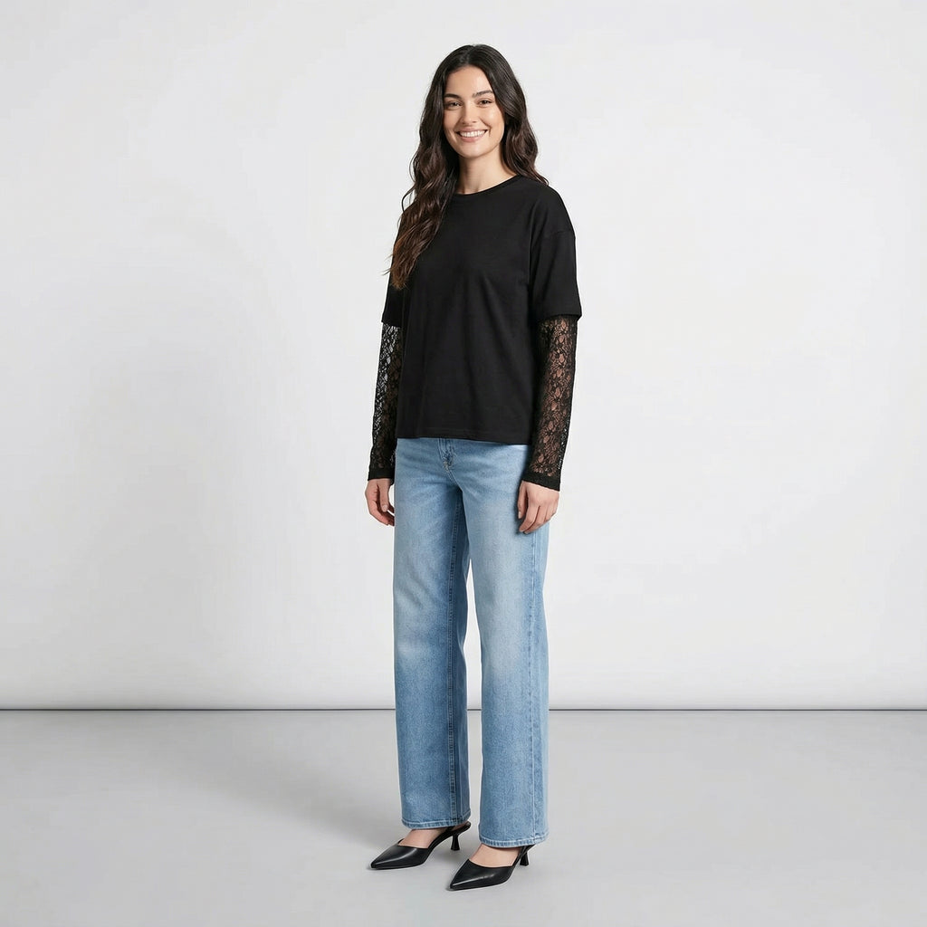 T-SHIRT MANICHE IN PIZZO TWO WAY