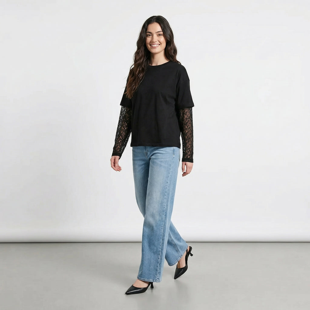 T-SHIRT MANICHE IN PIZZO TWO WAY