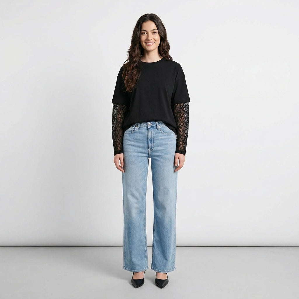 T-SHIRT MANICHE IN PIZZO TWO WAY