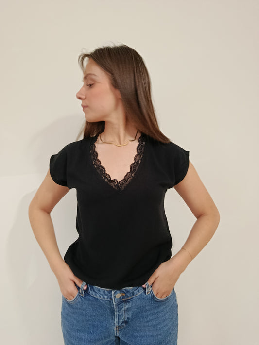 T-SHIRT SCOLLO PIZZO