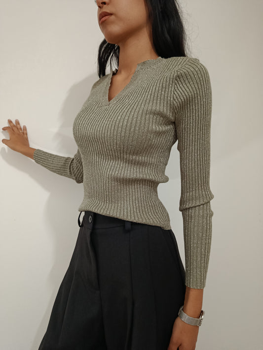 PULLOVER LUREX SCOLLO A POLO VERO MODA