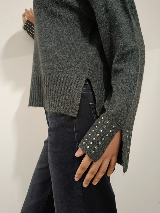 PULLOVER STRASS SU POLSI ONLY