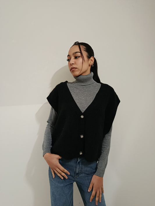 GILET OVER BOTTONI STRASS TWO WAY