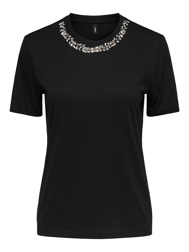 T-SHIRT CON STRASS SU GIROCOLLO ONLY