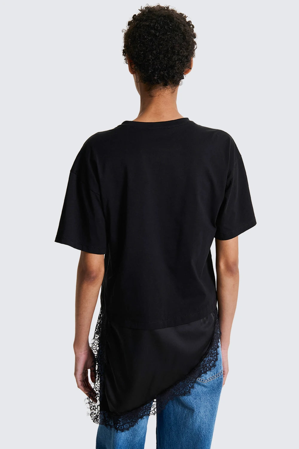 T-SHIRT CON INSERTI IN RASO E PIZZO TWO WAY
